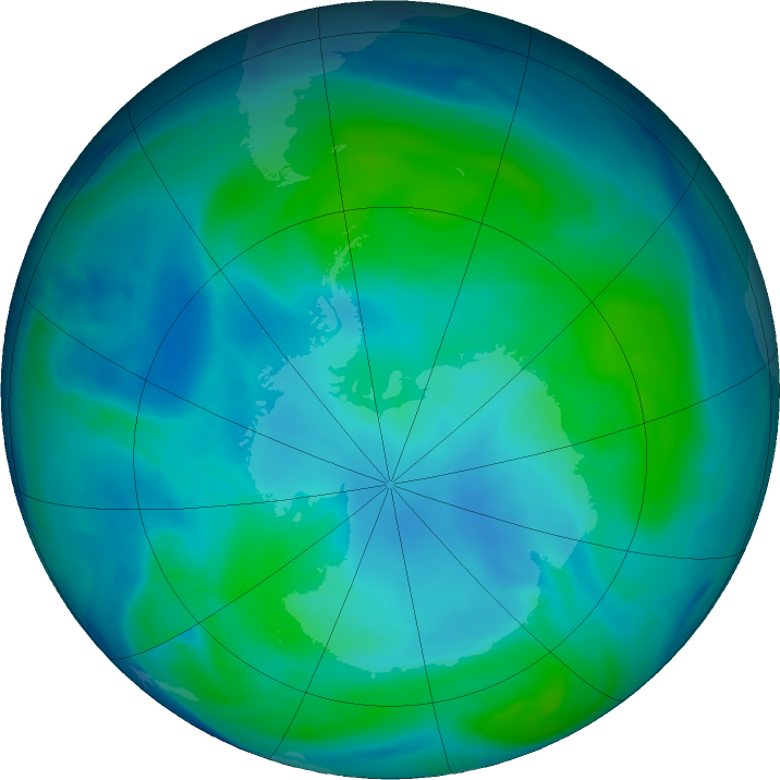 Antarctic ozone map for 22 February 2019